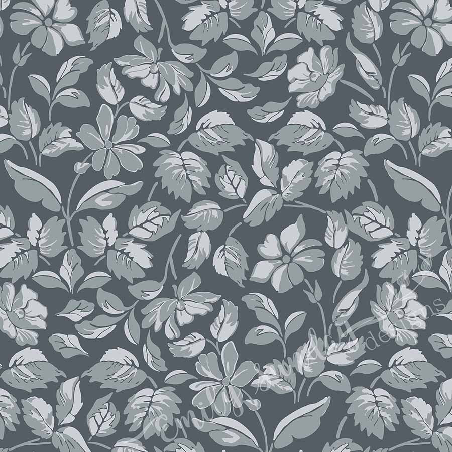 Large Scale Heritage Floral Tapestry Gray & White peel and stick wallpaper pattern swatch